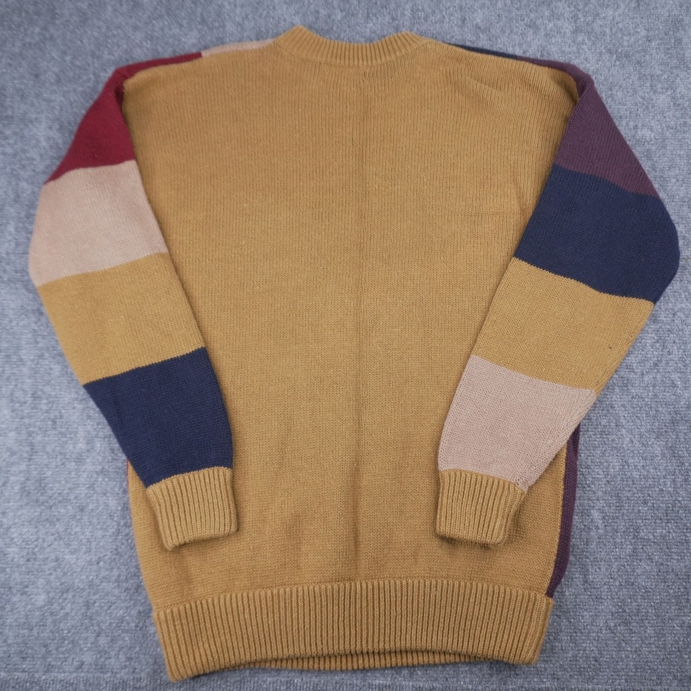 VTG Saddlebred Colorblock Sweater Mens Medium Gold Burgundy Navy Vertical Stripe - Picture 3 of 6